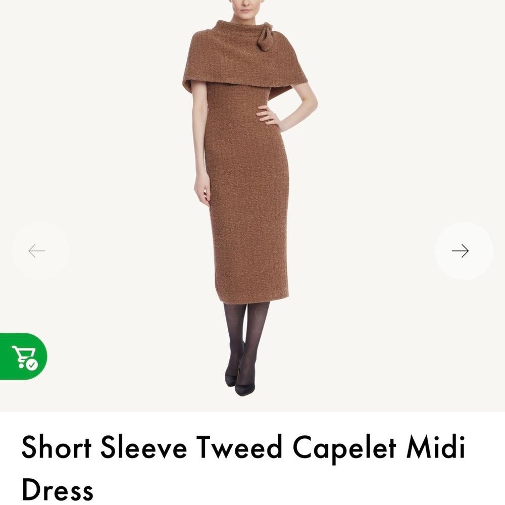 Short Sleeve Tweed Capelet Midi Dress